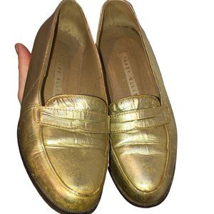 Perry Ellis Vintage 1980s metallic gold penny loafers Festival Wear 6 1/…